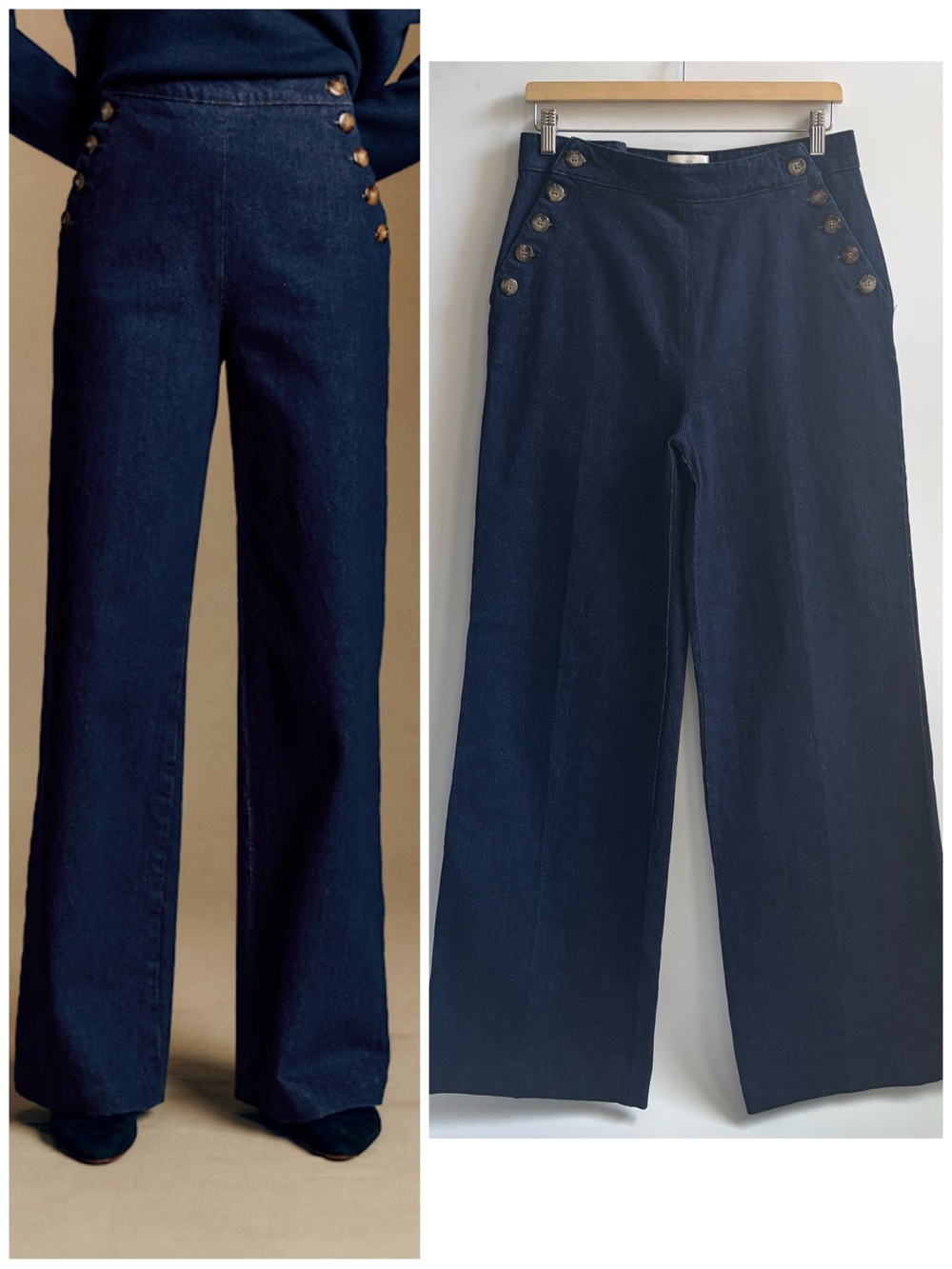 Sezane Marino Trousers High Rise Dark Wash Blue Denim Jeans Size EU 40 US 8